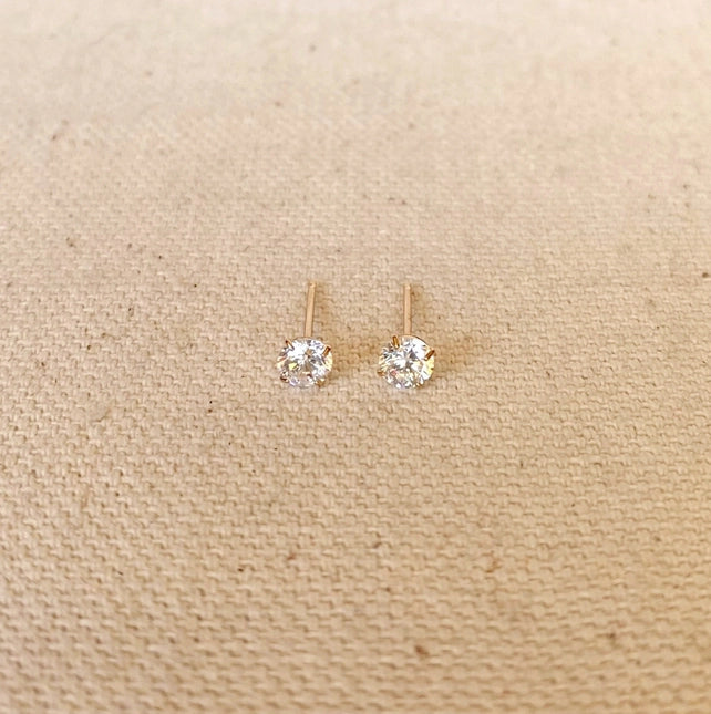 Tiarah 14k Solid Gold Cubic Zirconia Stud Earrings